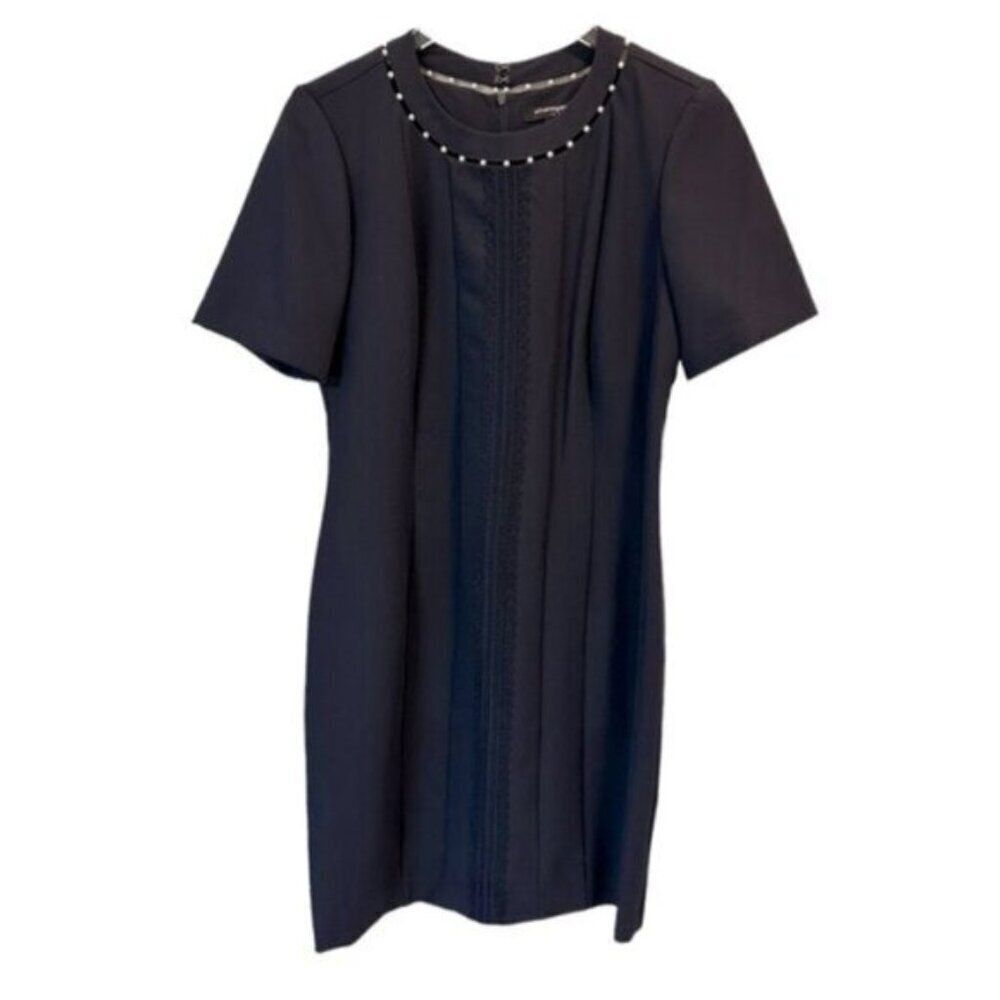 NWT Sharagano | Navy Blue & Pearl Lace Detail Short Sleeves Dress Size 10